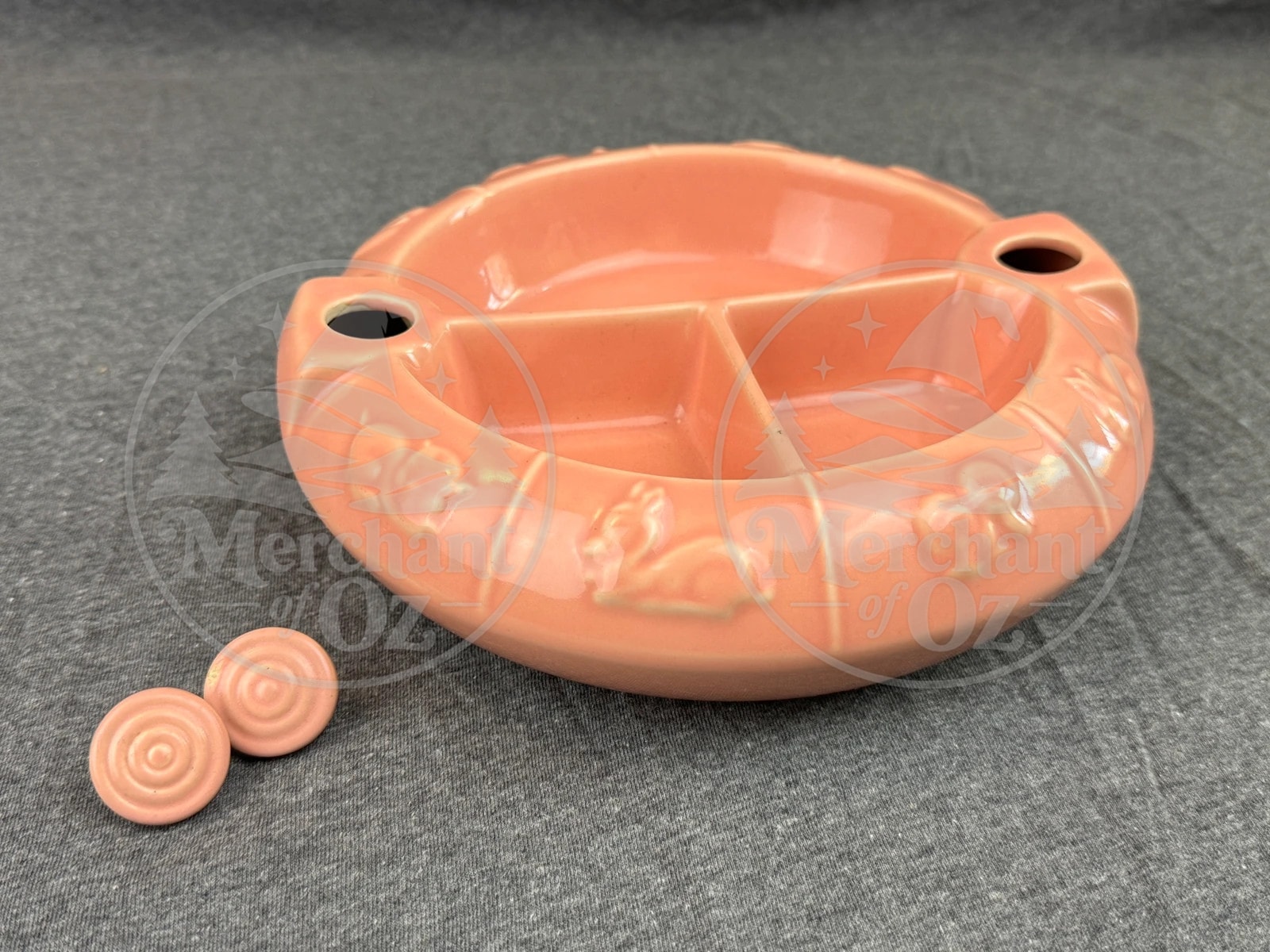 Vintage Pink Ceramic Baby Warming Dish – Divided Hot Water Feeding Bowl with Stoppers